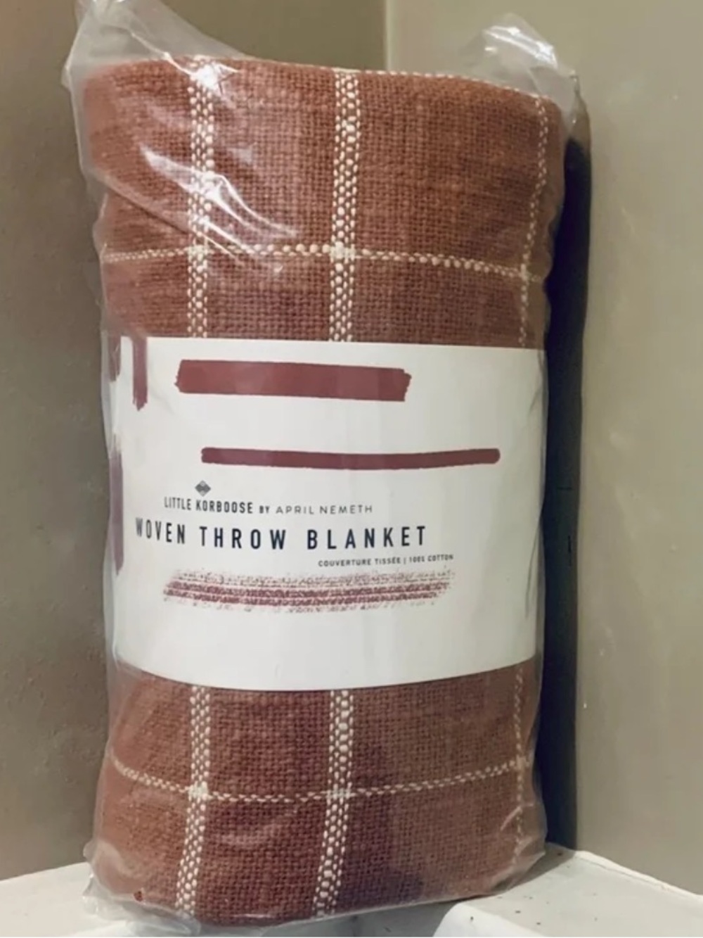 NWT 60x50” LITTLE KORBOOSE Woven Throw Blanket In “RUST” - Picture 5 of 6